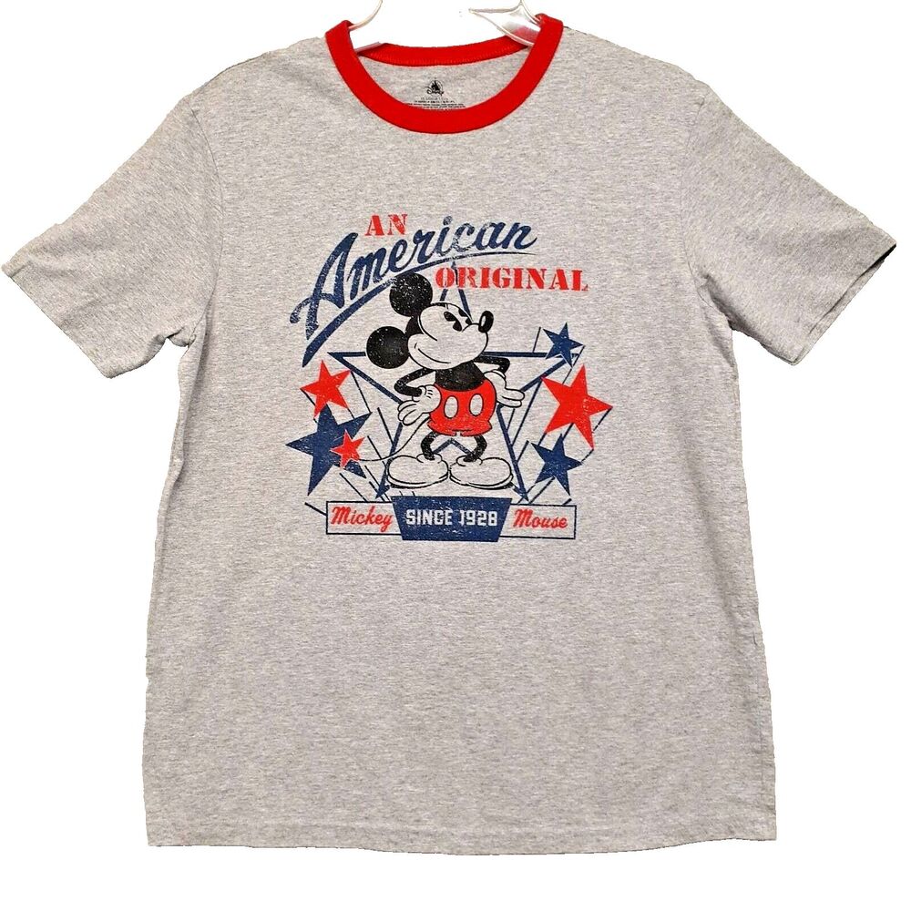 Disney Mickey Mouse T-Shirt Unisex Adult Sz S Gray Red An American Original 1928
